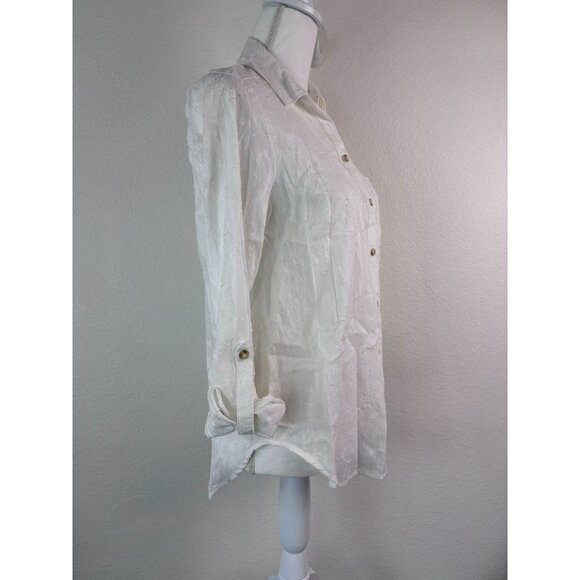 Maeve Anthropology women's 4 white long sleeve burnout button down cotton blouse - Picture 4 of 9